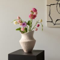 Wide-mouthed ceramic vase with irregular wabi-sabi pattern texture