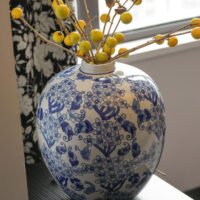 Traditional ink wash blue and white porcelain bottle vase