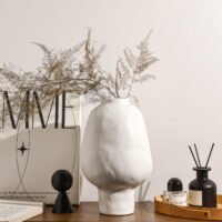 Wabiv tall ceramic bottle vase with hammered texture finish