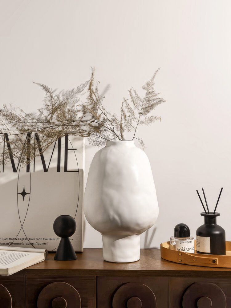 Wabiv tall ceramic bottle vase with hammered texture finish
