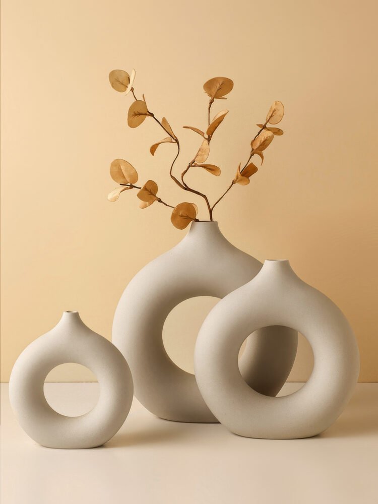 Trendy Instagram style unglazed donut vase for minimalist decor