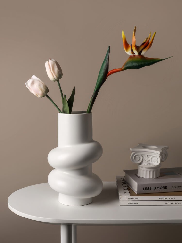 Minimalist hollow donut-shaped ceramic vase