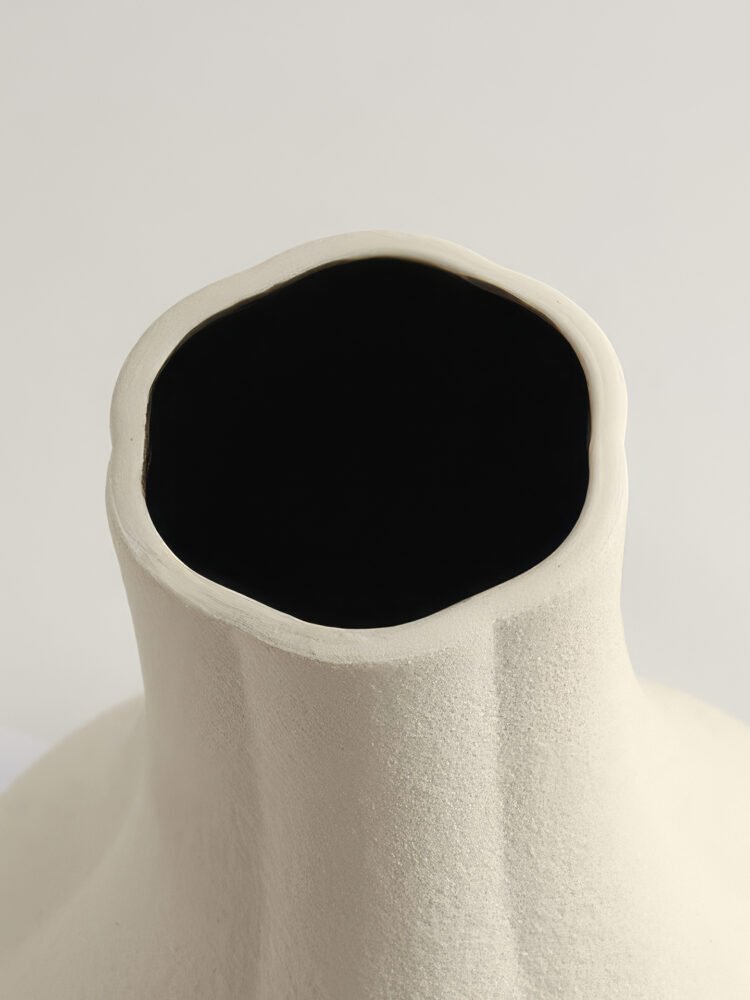 Creamy white multi-petal shaped aesthetic ceramic vase