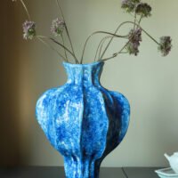 Wabi-sabi style pleated texture white ceramic vase