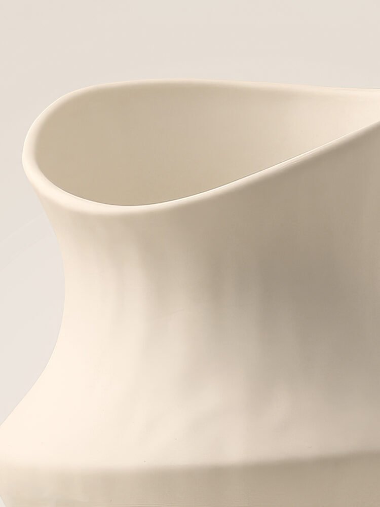 Wide-mouthed ceramic vase with irregular wabi-sabi pattern texture