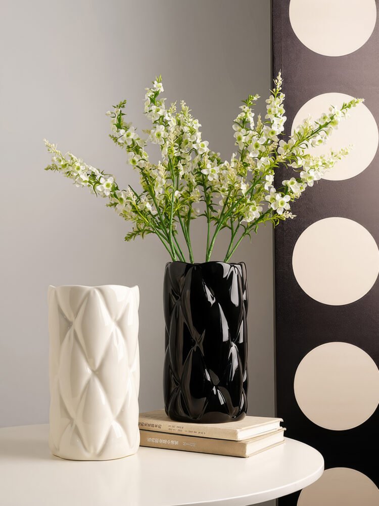 Creative sofa patterned texture ceramic vase in soft matte white finish