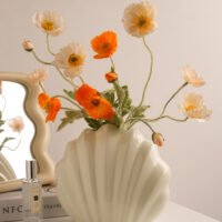 Minimalist cream white shell shaped ceramic vase Madeleine style for home decor