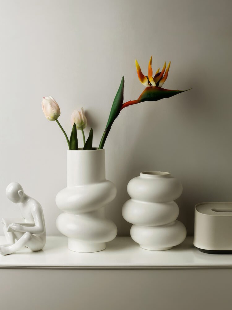 Minimalist hollow donut-shaped ceramic vase