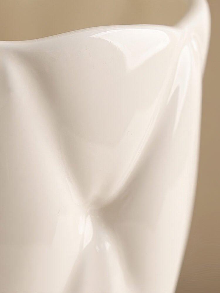 Creative sofa patterned texture ceramic vase in soft matte white finish