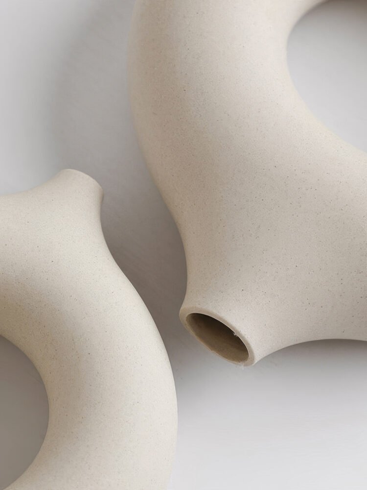 Trendy Instagram style unglazed donut vase for minimalist decor