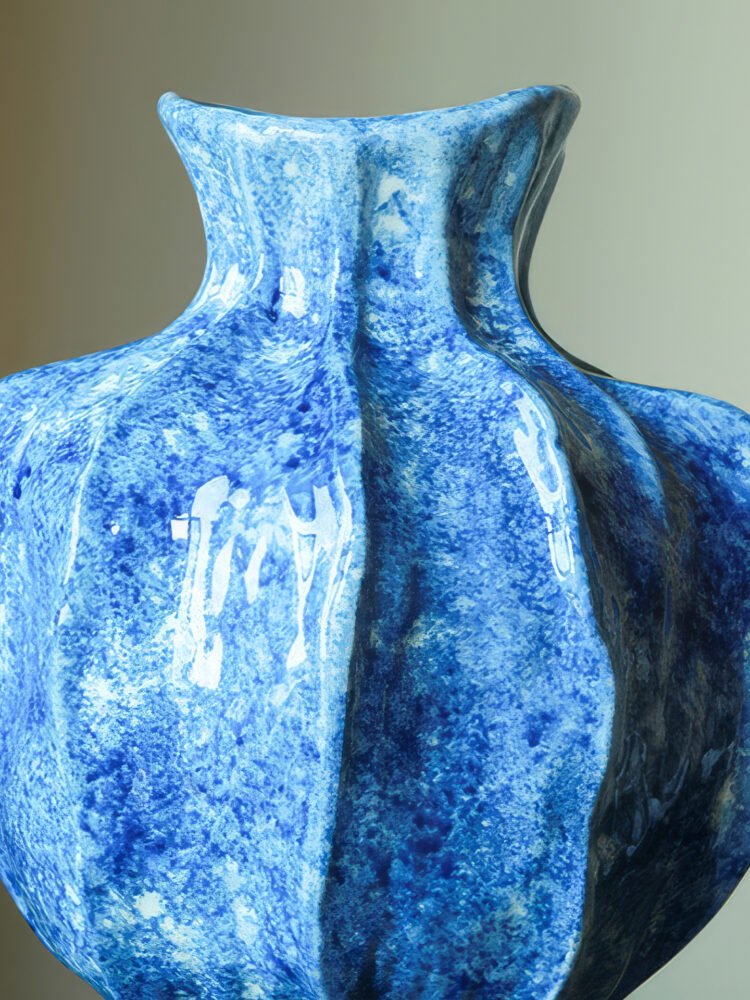Wabi-sabi style pleated texture white ceramic vase