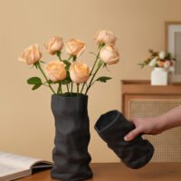 Crinkled kraft paper bag vase