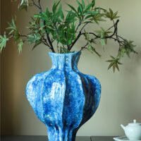 Wabi-sabi pleated ceramic vase