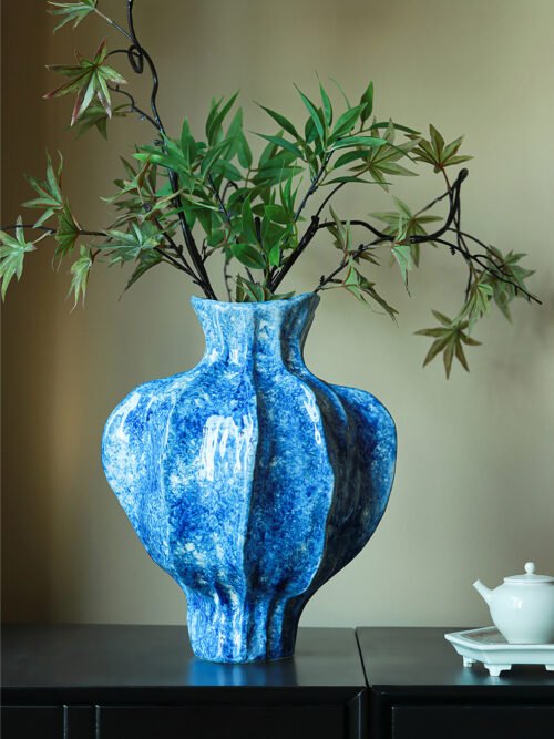 zhutu1 Wabi-sabi pleated ceramic vase