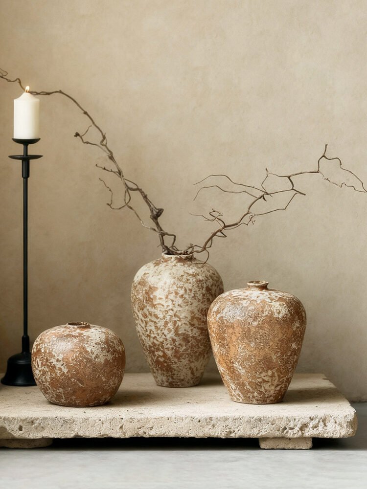 zhutu1 Wabi-sabi style rustic pottery vintage vase