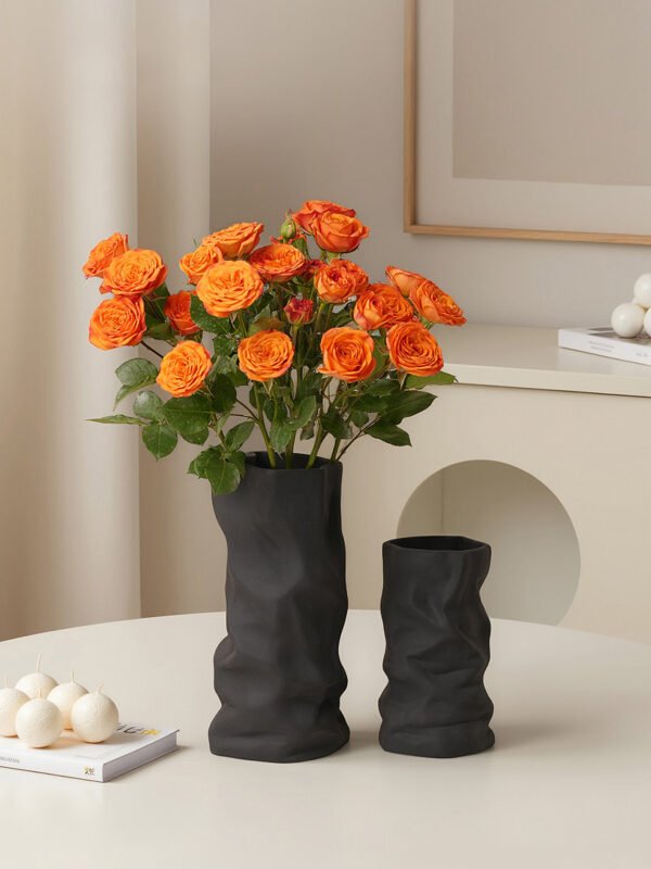 Crinkled kraft paper bag vase