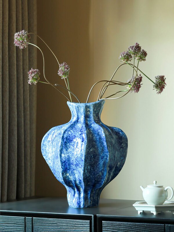 Wabi-sabi pleated ceramic vase