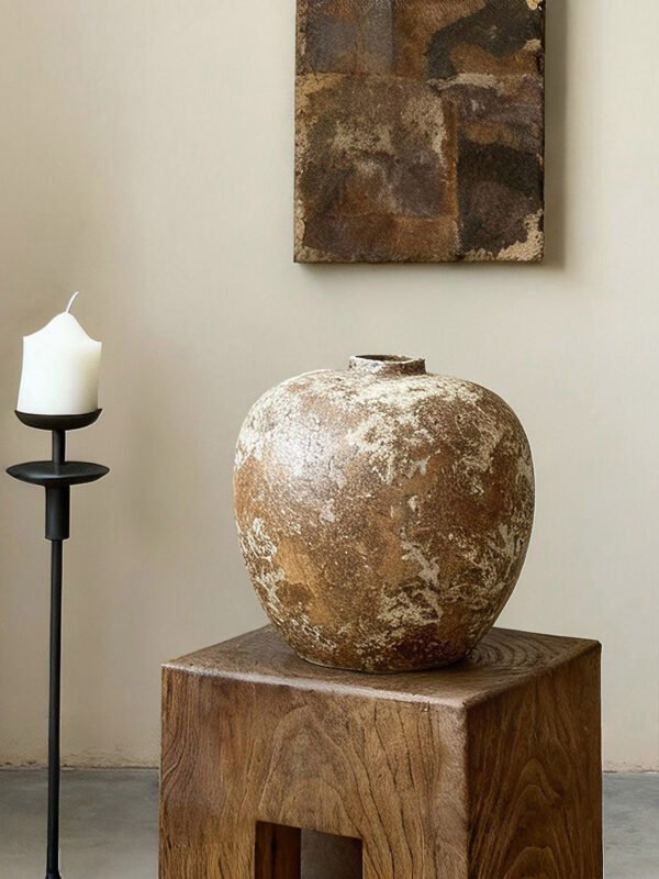 Wabi-sabi style rustic pottery vintage vase