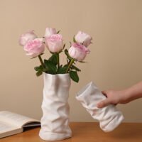 Crinkled kraft paper bag vase