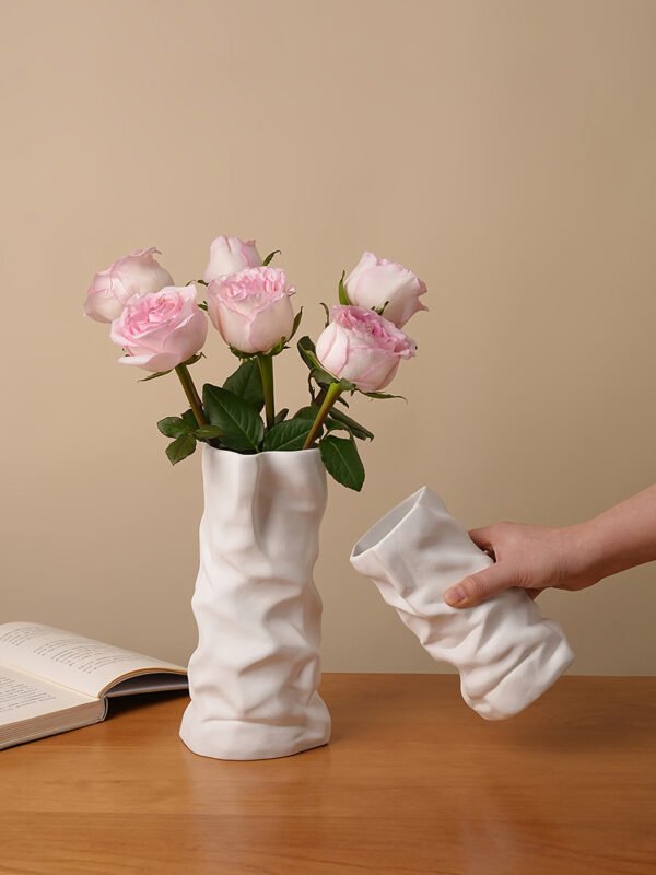 Crinkled kraft paper bag vase