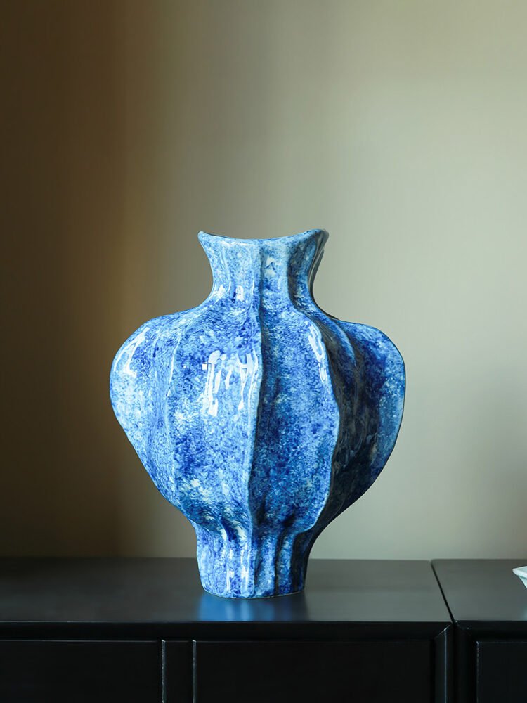 Wabi-sabi pleated ceramic vase