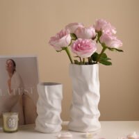 Crinkled kraft paper bag vase