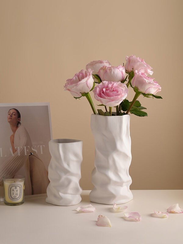 Crinkled kraft paper bag vase