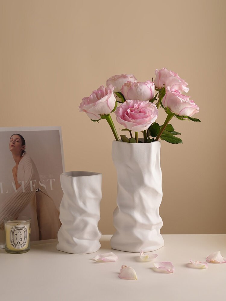 Crinkled kraft paper bag vase