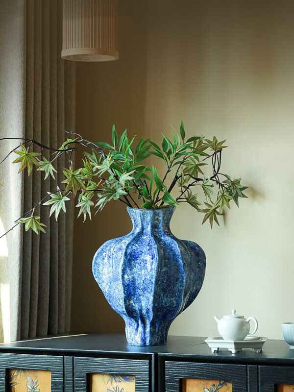 Wabi-sabi pleated ceramic vase