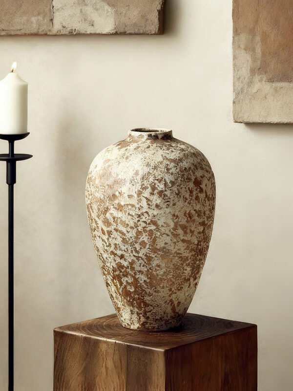 Wabi-sabi style rustic pottery vintage vase