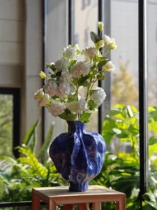 Wabi-sabi pleated ceramic vase