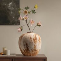 Wabiv rustic unadorned ceramic vessel with weathered traces for wabi-sabi home decor
