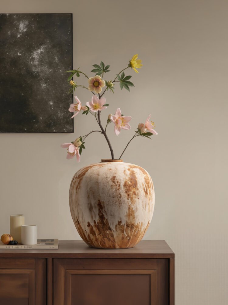 Wabiv rustic unadorned ceramic vessel with weathered traces for wabi-sabi home decor