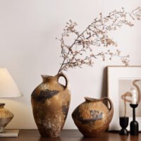 Wabiv traditional wabi-sabi style rustic ceramic flower vase with organic shape