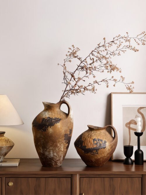 Wabiv traditional wabi-sabi style rustic ceramic flower vase with organic shape