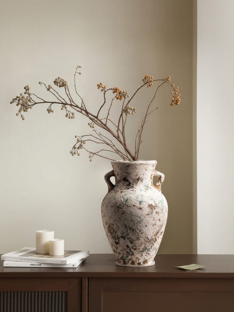 Elegant blue-and-white porcelain vase with misty abstract ink wash pattern