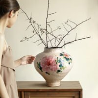 Wabiv gentle spring dawn glazed floral ceramic vessel for living room