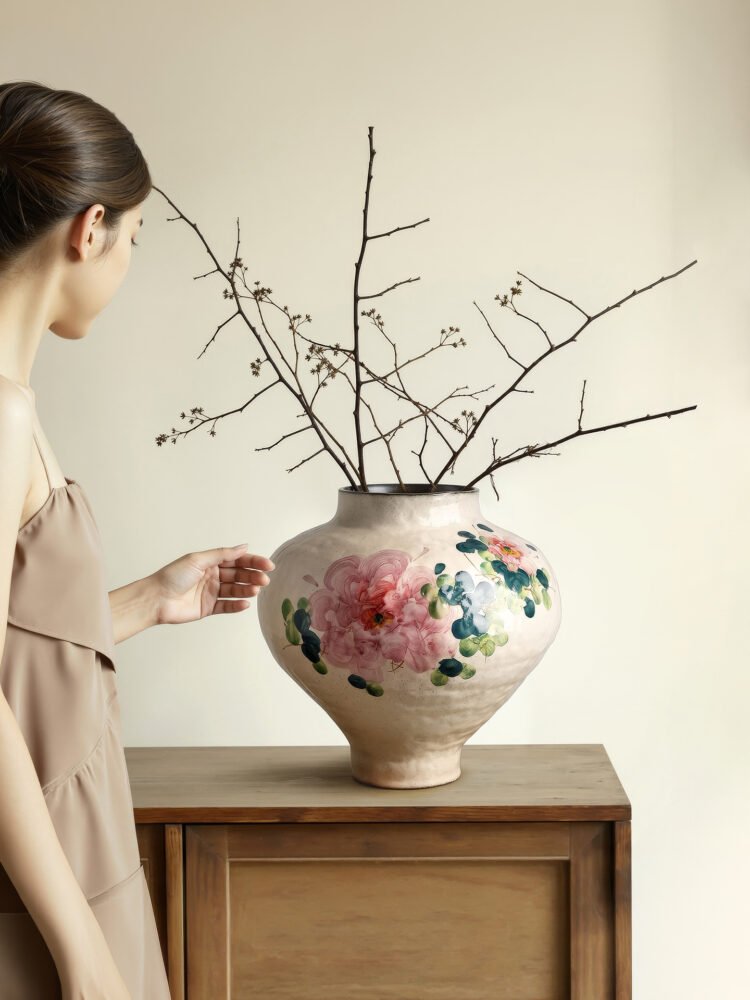 Wabiv gentle spring dawn glazed floral ceramic vessel for living room