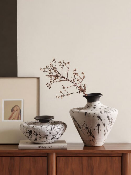 Wabiv artistic withered ink abstract ceramic vessel for contemporary decor
