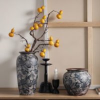 Wabiv aesthetic shell-patterned ceramic vessel for minimalist neutral home styling