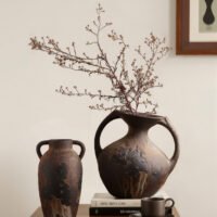 Wabiv dry-glazed earthy ceramic flower vessel with textured natural finish