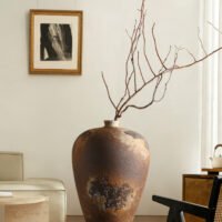 Wabiv traditional wabi-sabi style rustic ceramic flower vase with organic shape