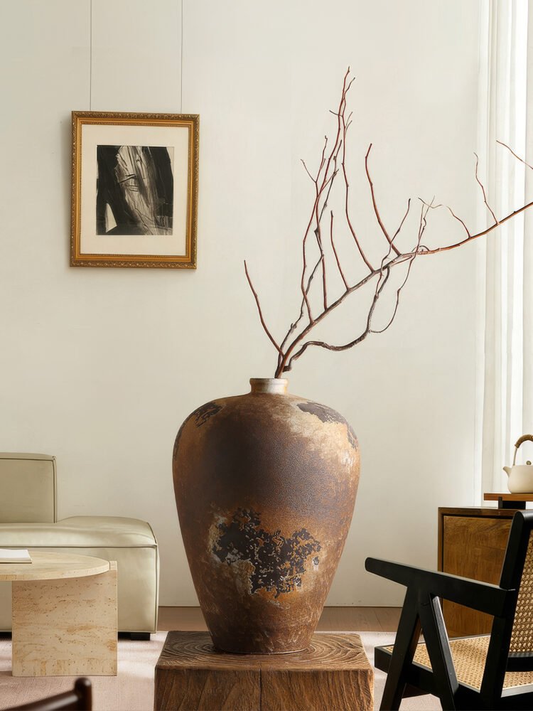 Wabiv traditional wabi-sabi style rustic ceramic flower vase with organic shape