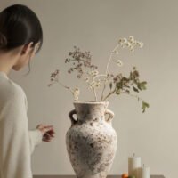Elegant blue-and-white porcelain vase with misty abstract ink wash pattern