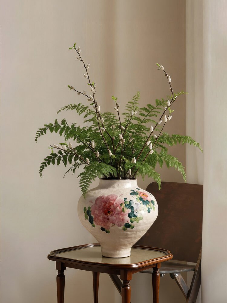 Wabiv gentle spring dawn glazed floral ceramic vessel for living room