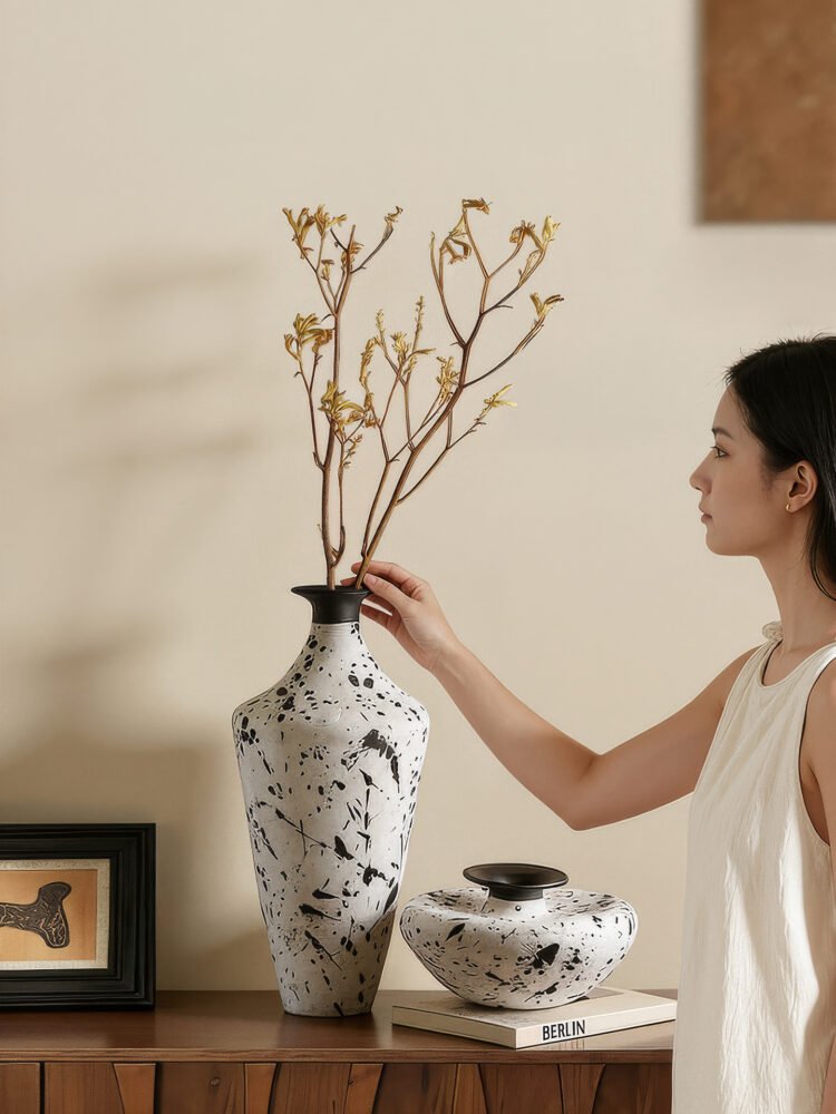 Wabiv artistic withered ink abstract ceramic vessel for contemporary decor