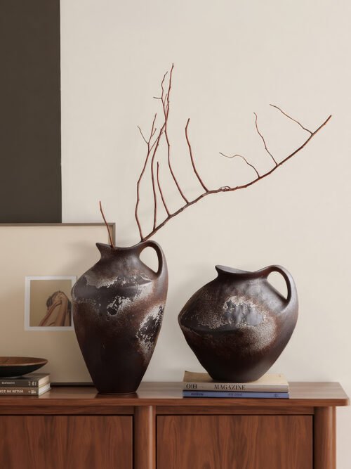Wabiv vintage rustic textured pottery vessel for earthy wabi-sabi aesthetic