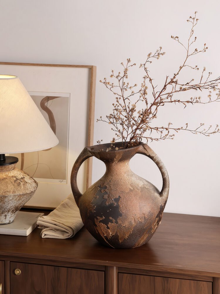 Wabiv dry-glazed earthy ceramic flower vessel with textured natural finish
