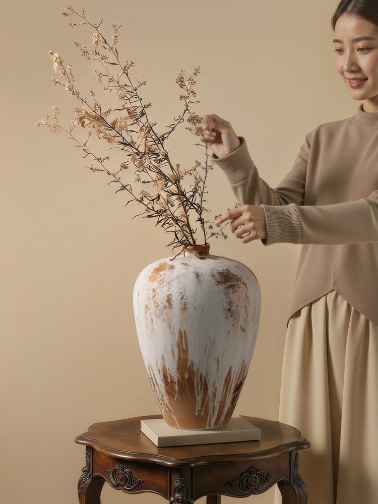 Wabiv rustic unadorned ceramic vessel with weathered traces for wabi-sabi home decor