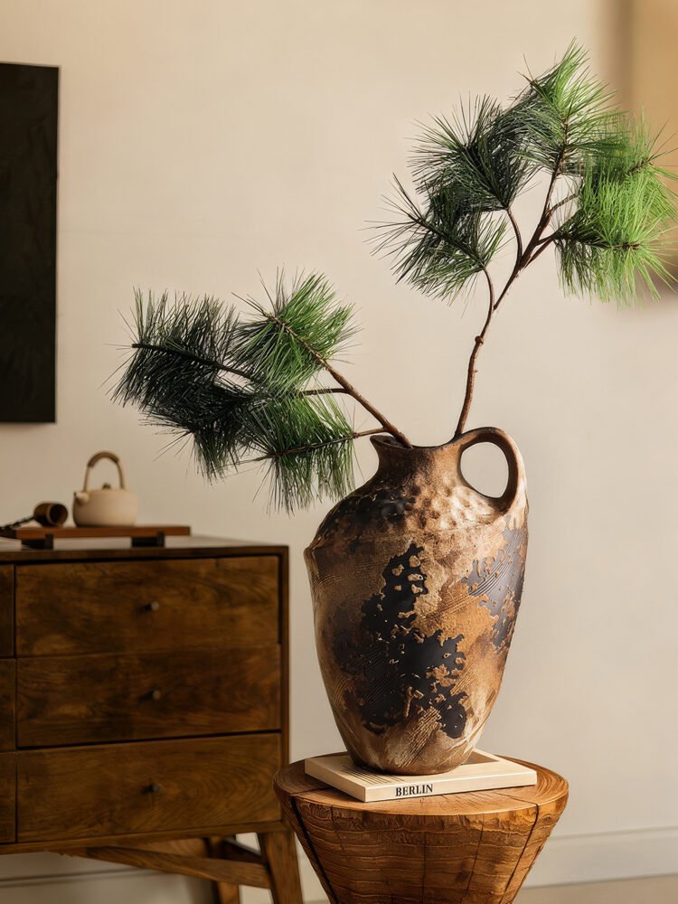 Wabiv traditional wabi-sabi style rustic ceramic flower vase with organic shape